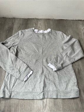 Boden Light Gray Crewneck Sweater with White Lace Trim